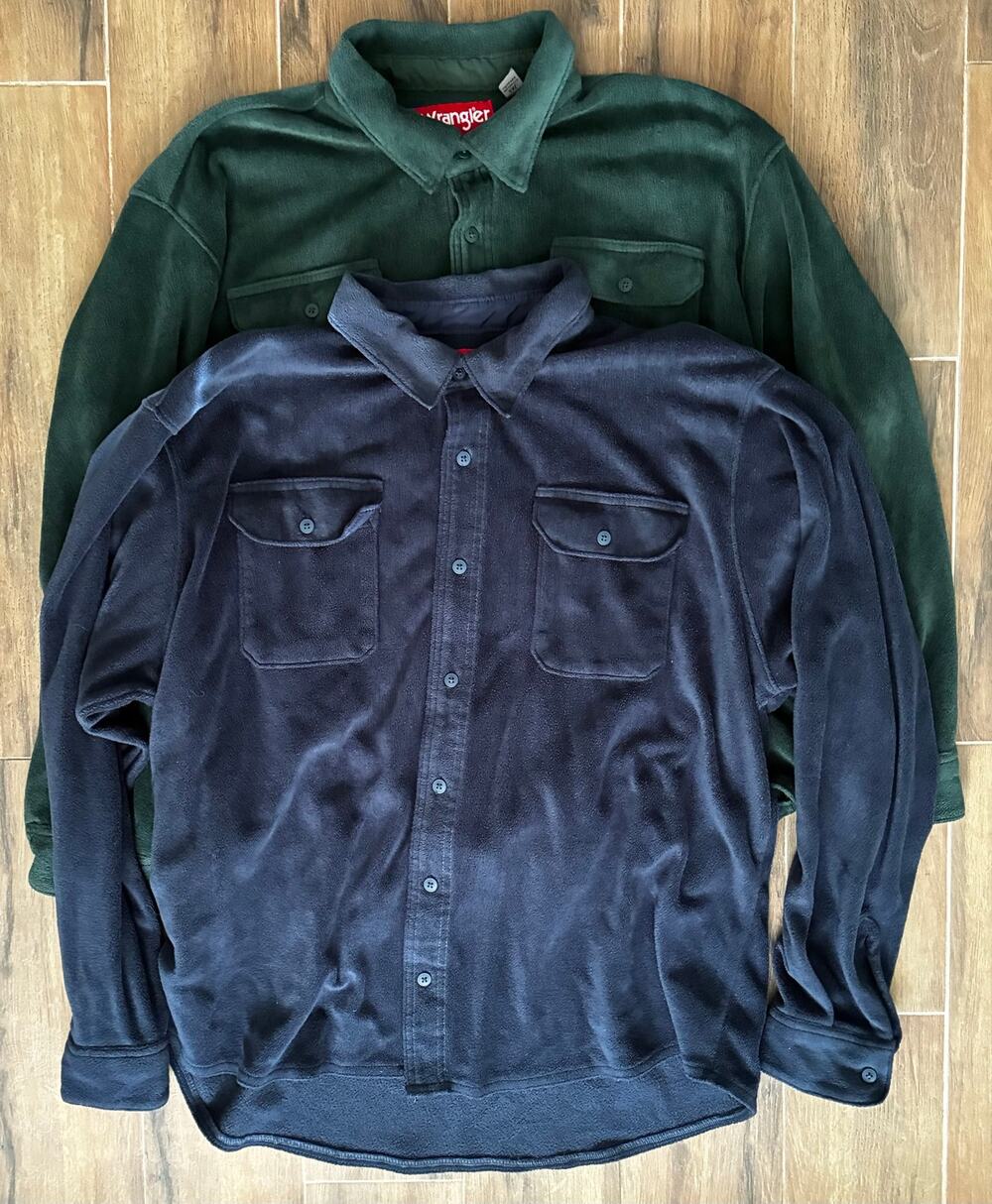 Wrangler Fleece Shirt Jacket Lot 2XL Blue Green Button Front Heavyweight Y2K